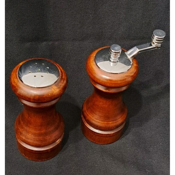 Mr. Dudley MCM Vintage Wood Salt Shaker and Pepper Mill Brown Wooden - Picture 2 of 6